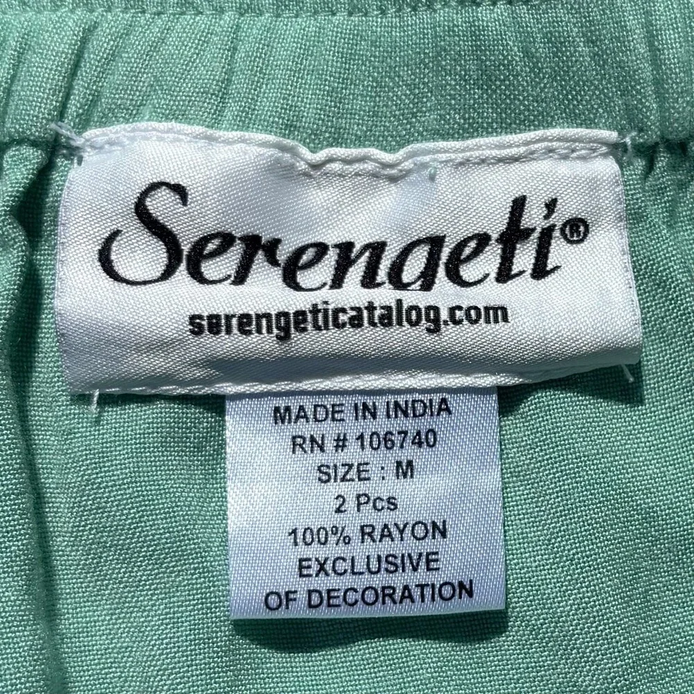 Serengeti Tiered Embroidered Midi Skirt Aqua Mint Boho Elastic Waist Rayon M